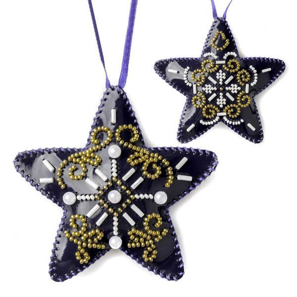 Faux Leather Bead Embroidery Kit &ndash; &ldquo;Winter Symphony Christmas Ornaments&rdquo; (6 pcs, Double-Sided) FLBB-123 Blue
