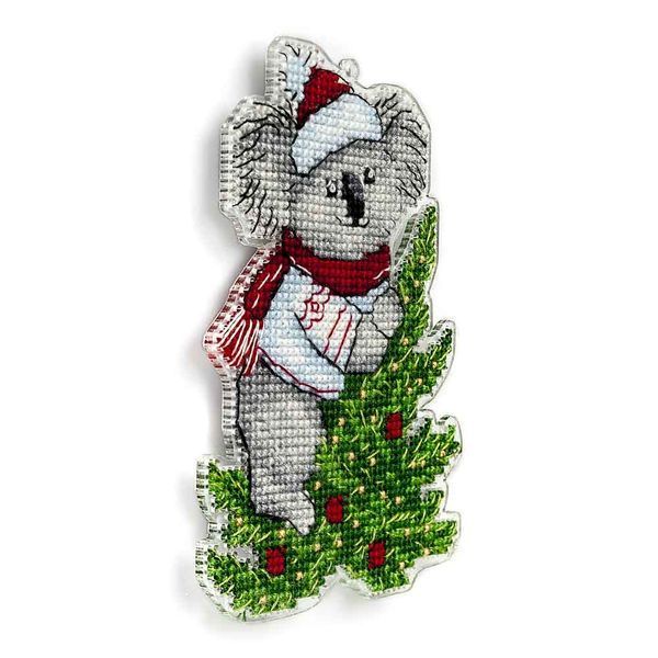 Plastic Cross-Stitch Kit &ndash; "Christmas Ornament &ndash; Koala On Tree" FLX-012