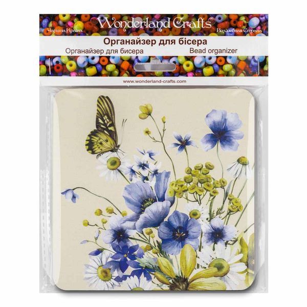 Bead Organizer With Wooden Lid &ndash; &ldquo;Wildflowers & Butterflies, Square&rdquo; FLZB-231