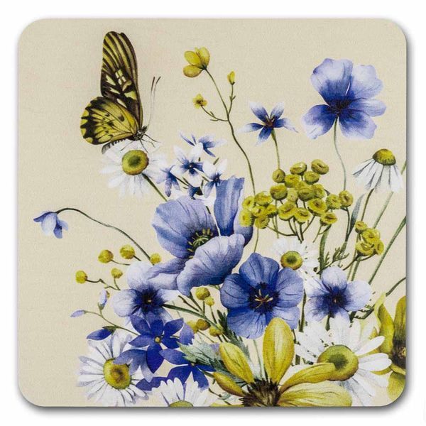 Bead Organizer With Wooden Lid &ndash; &ldquo;Wildflowers & Butterflies, Square&rdquo; FLZB-231