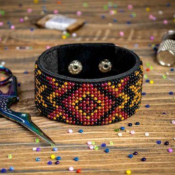 Faux Leather Bead Embroidery Kit &ndash; &ldquo;Bracelet&rdquo; (3 &times; 22 cm) FLBB-009 Black