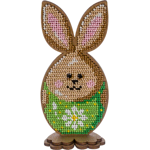 Wooden Bead Embroidery Kit &ndash; &ldquo;Bunny Egg &ndash; With Daisy&rdquo; FLK-327