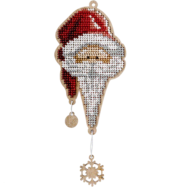 Wooden Bead Embroidery Kit &ndash; &ldquo;Christmas Ornament &ndash; Gnome In Red Hat&rdquo; FLK-458