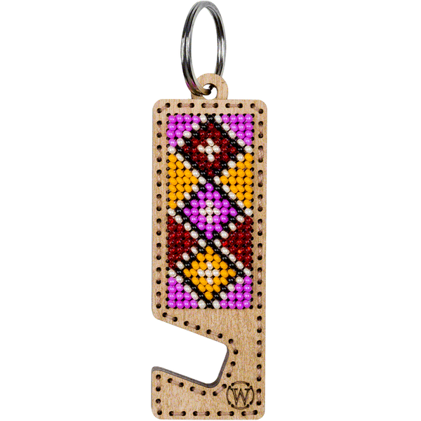 Wooden Bead Embroidery Kit &ndash; &ldquo;Phone Stand &ndash; Pink and Yellow Ornament&rdquo; FLK-492