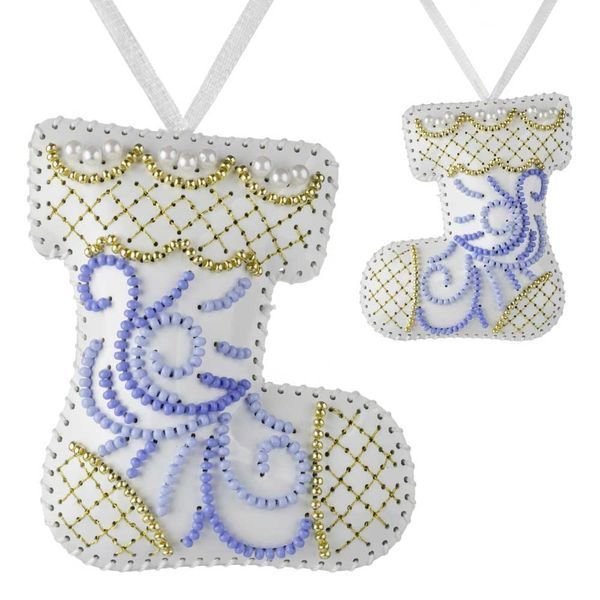 Faux Leather Bead Embroidery Kit &ndash; &ldquo;Boot Christmas Ornament&rdquo; (Double-Sided) FLBB-137 White