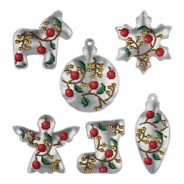 Faux Leather Bead Embroidery Kit &ndash; &ldquo;Silver Night Christmas Ornaments&rdquo; (6 pcs, Double-Sided) FLBB-124 Silver