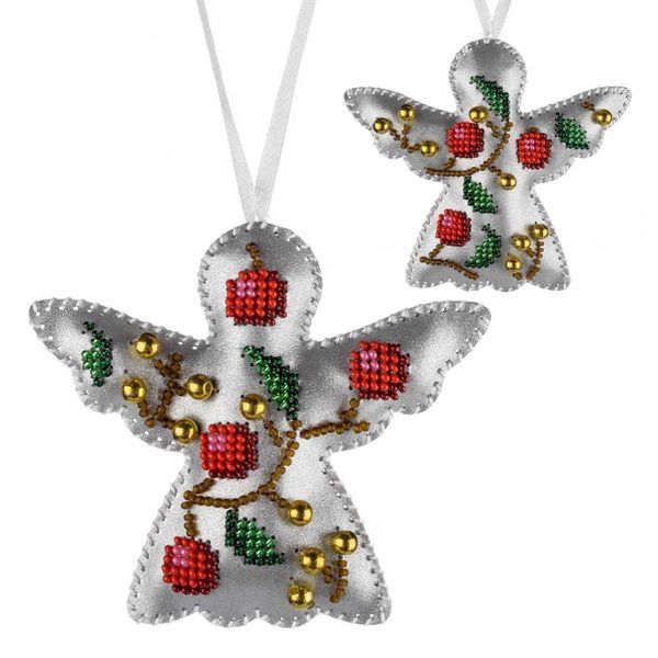 Faux Leather Bead Embroidery Kit &ndash; &ldquo;Silver Night Christmas Ornaments&rdquo; (6 pcs, Double-Sided) FLBB-124 Silver