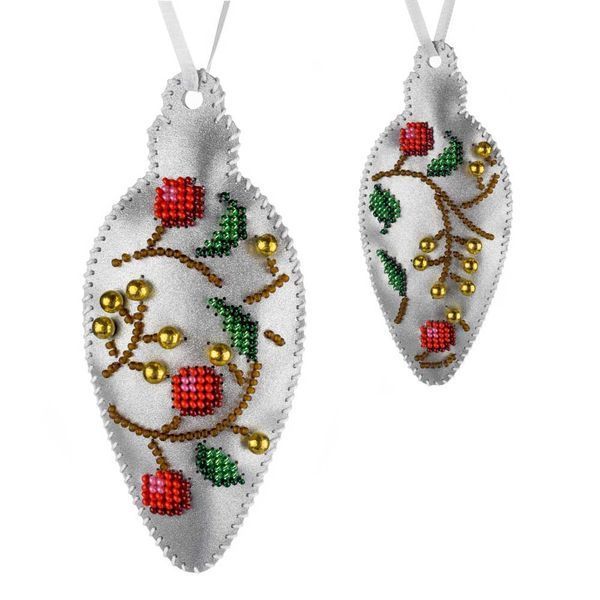 Faux Leather Bead Embroidery Kit &ndash; &ldquo;Silver Night Christmas Ornaments&rdquo; (6 pcs, Double-Sided) FLBB-124 Silver