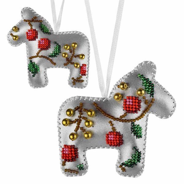 Faux Leather Bead Embroidery Kit &ndash; &ldquo;Silver Night Christmas Ornaments&rdquo; (6 pcs, Double-Sided) FLBB-124 Silver