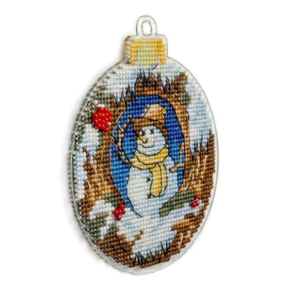 Plastic Cross-Stitch Kit &ndash; "Christmas Ornament &ndash; Snowman In Hat" FLX-013
