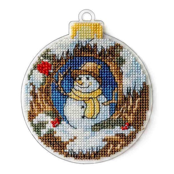 Plastic Cross-Stitch Kit &ndash; "Christmas Ornament &ndash; Snowman In Hat" FLX-013