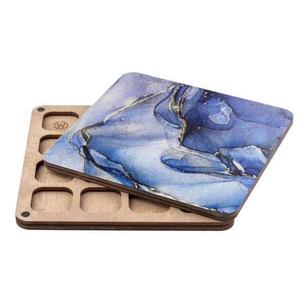 Bead Organizer With Wooden Lid &ndash; &ldquo;Blue Marble, Square&rdquo; FLZB-232