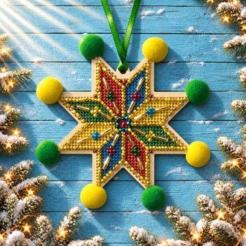 Wooden Cross-Stitch Kit &ndash; &ldquo;Christmas Ornament &ndash; Colorful Mosaic&rdquo; FLW-123