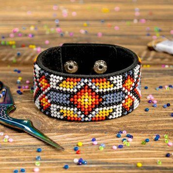 Faux Leather Bead Embroidery Kit &ndash; &ldquo;Bracelet&rdquo; (3 &times; 22 cm) FLBB-010 Black