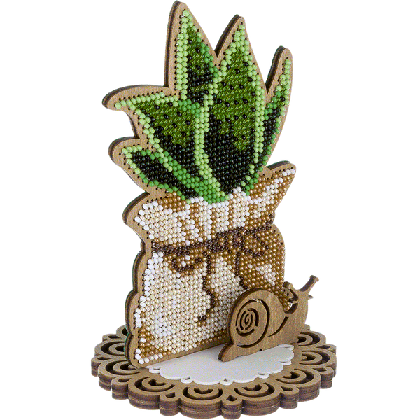 Wooden Bead Embroidery Kit &ndash; &ldquo;Cactus In A Pot&rdquo; FLK-409