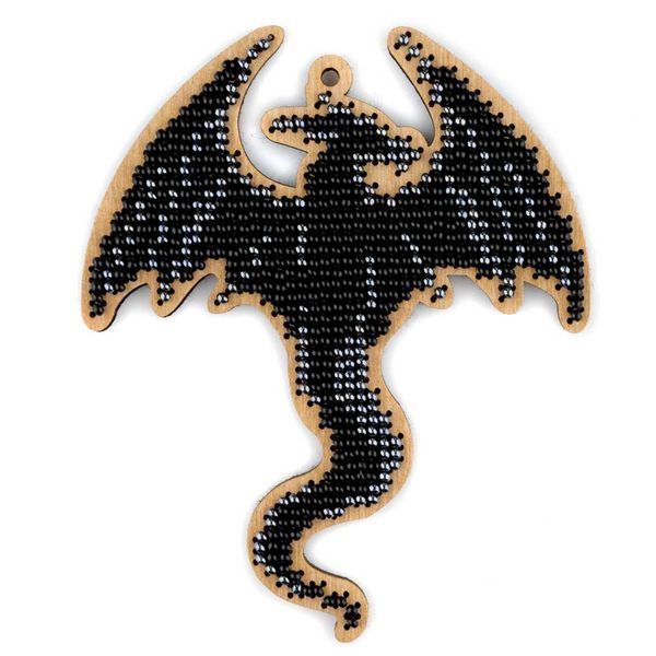 Wooden Bead Embroidery Kit &ndash; &ldquo;Christmas Ornament &ndash; Dark Dragon&rdquo; FLK-504
