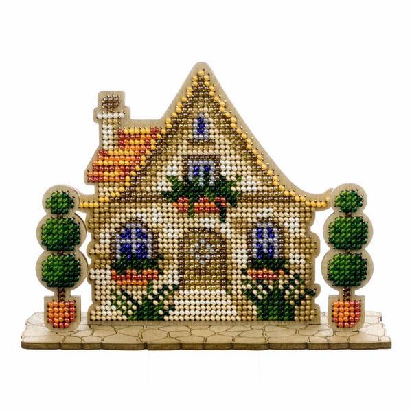 Wooden Bead Embroidery Kit &ndash; &ldquo;House With Topiary&rdquo; FLK-589