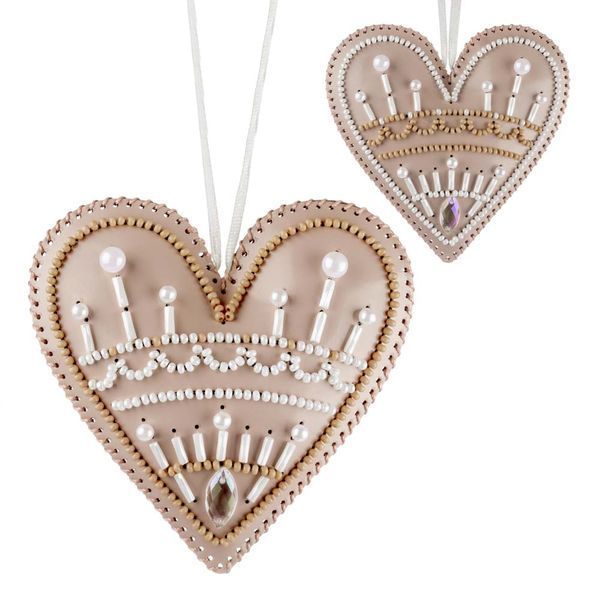 Faux Leather Bead Embroidery Kit &ndash; &ldquo;Heart Christmas Ornament&rdquo; (Double-Sided) FLBB-125 Pink