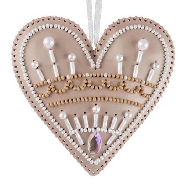 Faux Leather Bead Embroidery Kit &ndash; &ldquo;Heart Christmas Ornament&rdquo; (Double-Sided) FLBB-125 Pink