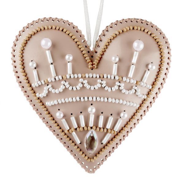 Faux Leather Bead Embroidery Kit &ndash; &ldquo;Heart Christmas Ornament&rdquo; (Double-Sided) FLBB-125 Pink