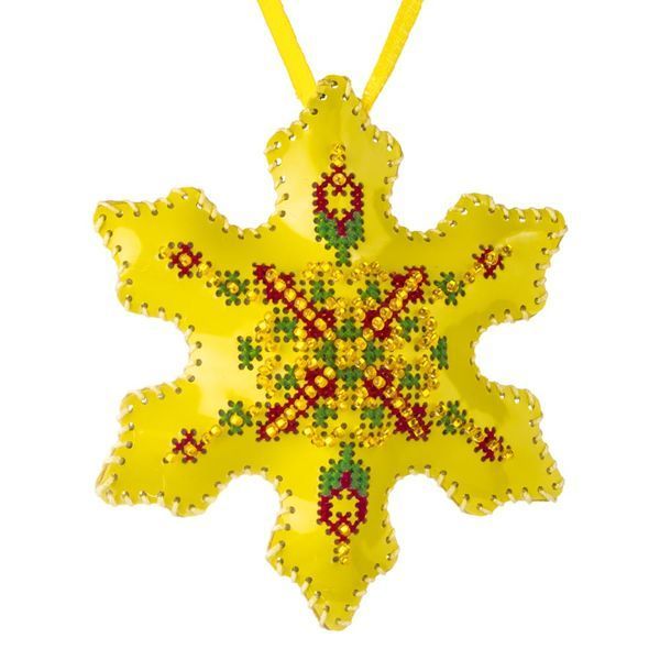 Faux Leather Cross-Stitch Kit &ndash; &ldquo;Snowflake Christmas Ornament&rdquo; (Double-Sided) FLHL-080 Yellow