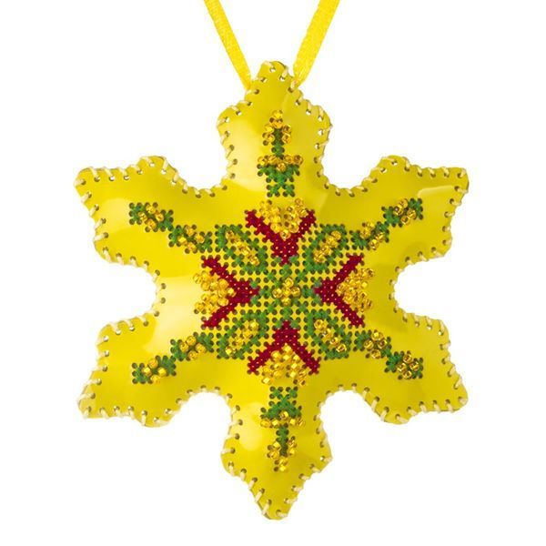 Faux Leather Cross-Stitch Kit &ndash; &ldquo;Snowflake Christmas Ornament&rdquo; (Double-Sided) FLHL-080 Yellow