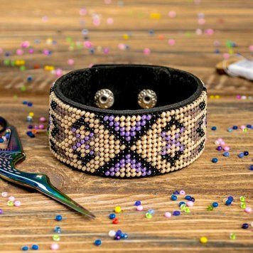 Faux Leather Bead Embroidery Kit &ndash; &ldquo;Bracelet&rdquo; (3 &times; 22 cm) FLBB-011 Black