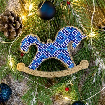 Wooden Bead Embroidery Kit &ndash; &ldquo;Christmas Ornament &ndash; Rocking Horse&rdquo; FLK-228