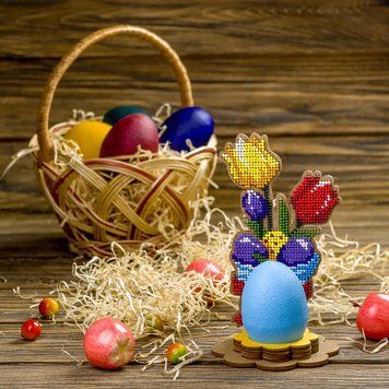 Wooden Bead Embroidery Kit &ndash; &ldquo;Easter Egg Stand &ndash; Spring Bouquet&rdquo; FLK-329
