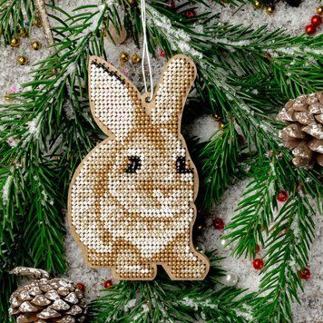 Wooden Bead Embroidery Kit &ndash; &ldquo;Christmas Ornament &ndash; Golden Bunny&rdquo; FLK-460