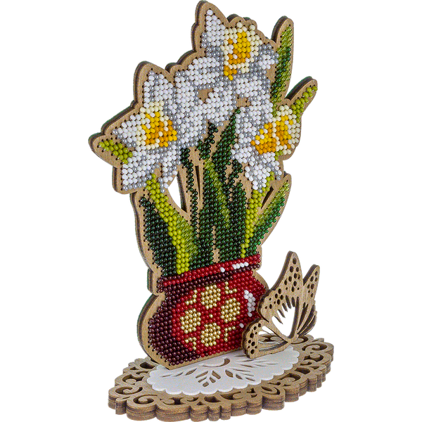 Wooden Bead Embroidery Kit &ndash; &ldquo;Daffodils In A Pot&rdquo; FLK-410