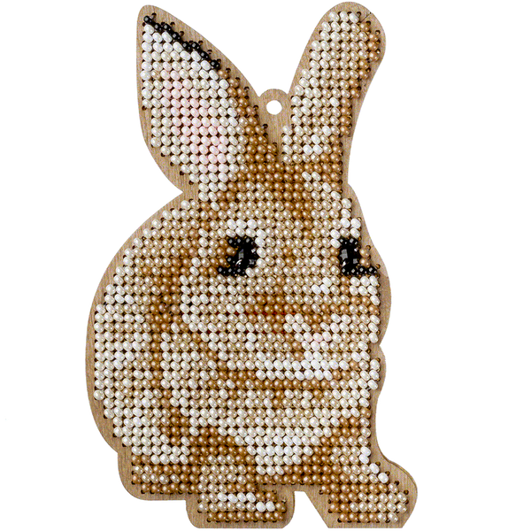 Wooden Bead Embroidery Kit &ndash; &ldquo;Christmas Ornament &ndash; Golden Bunny&rdquo; FLK-460