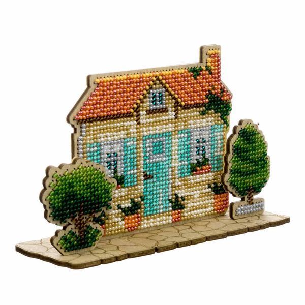 Wooden Bead Embroidery Kit &ndash; &ldquo;Turquoise House&rdquo; FLK-590