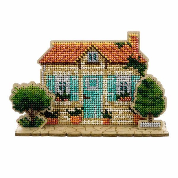 Wooden Bead Embroidery Kit &ndash; &ldquo;Turquoise House&rdquo; FLK-590