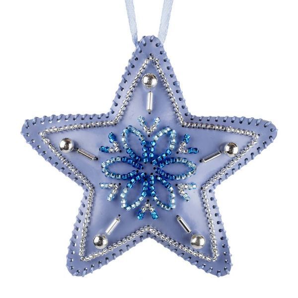 Faux Leather Bead Embroidery Kit &ndash; &ldquo;Star Christmas Ornament&rdquo; (Double-Sided) FLBB-126 Light Blue