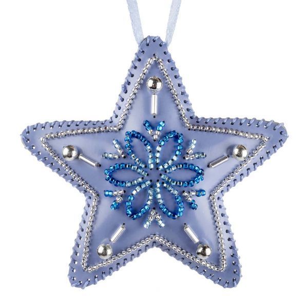 Faux Leather Bead Embroidery Kit &ndash; &ldquo;Star Christmas Ornament&rdquo; (Double-Sided) FLBB-126 Light Blue