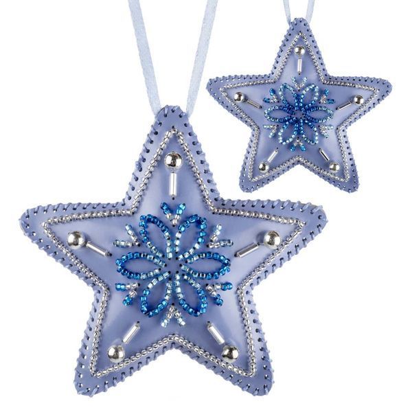 Faux Leather Bead Embroidery Kit &ndash; &ldquo;Star Christmas Ornament&rdquo; (Double-Sided) FLBB-126 Light Blue