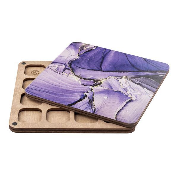Bead Organizer With Wooden Lid &ndash; &ldquo;Purple Petals, Square&rdquo; FLZB-234