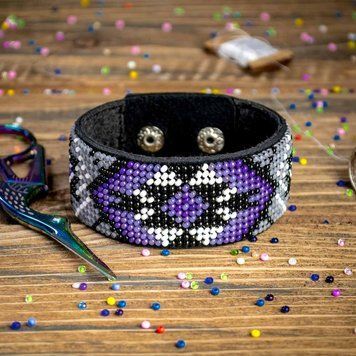 Faux Leather Bead Embroidery Kit &ndash; &ldquo;Bracelet&rdquo; (3 &times; 22 cm) FLBB-012 Black