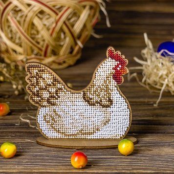 Wooden Bead Embroidery Kit &ndash; &ldquo;Hen&rdquo; FLK-079