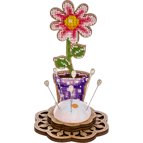 Wooden Bead Embroidery Kit &ndash; &ldquo;Pincushion &ndash; Potted Flower&rdquo; FLK-280