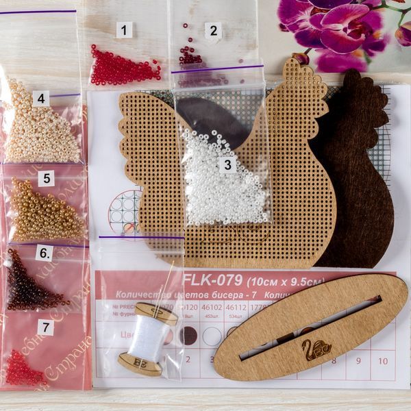 Wooden Bead Embroidery Kit &ndash; &ldquo;Hen&rdquo; FLK-079