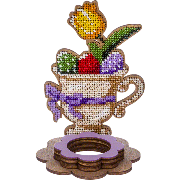 Wooden Bead Embroidery Kit &ndash; &ldquo;Easter Egg Stand &ndash; Cup With Tulip&rdquo; FLK-330
