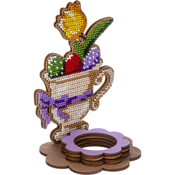 Wooden Bead Embroidery Kit &ndash; &ldquo;Easter Egg Stand &ndash; Cup With Tulip&rdquo; FLK-330