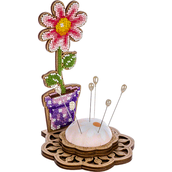 Wooden Bead Embroidery Kit &ndash; &ldquo;Pincushion &ndash; Potted Flower&rdquo; FLK-280