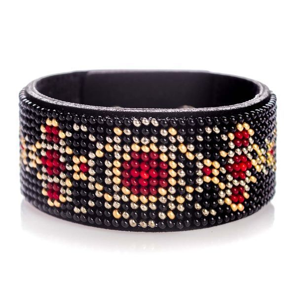 Faux Leather Bead Embroidery Kit &ndash; &ldquo;Bracelet&rdquo; (3 &times; 22 cm) FLBB-122 Black