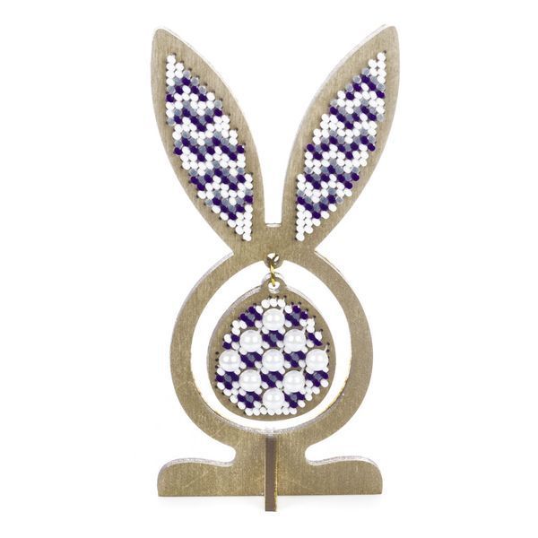 Bead Embroidery Kit On A Wooden Base &ndash; &ldquo;Egg With Ears &ndash; Lilac Mood&rdquo; FLK-577