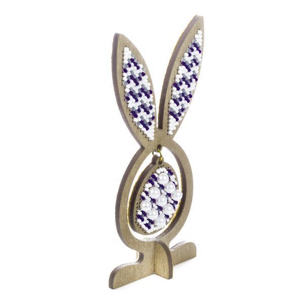 Bead Embroidery Kit On A Wooden Base &ndash; &ldquo;Egg With Ears &ndash; Lilac Mood&rdquo; FLK-577