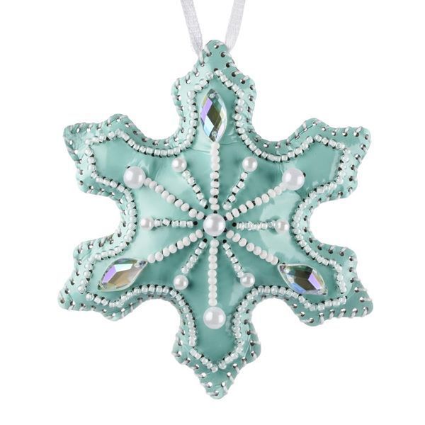 Faux Leather Bead Embroidery Kit &ndash; &ldquo;Snowflake Christmas Ornament&rdquo; (Double-Sided) FLBB-127 Turquoise