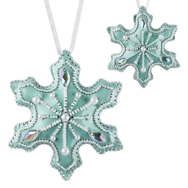 Faux Leather Bead Embroidery Kit &ndash; &ldquo;Snowflake Christmas Ornament&rdquo; (Double-Sided) FLBB-127 Turquoise